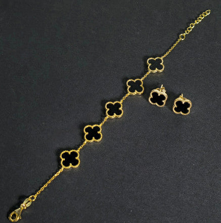 Conjunto Aros + Pulsera Van Cleef Negro